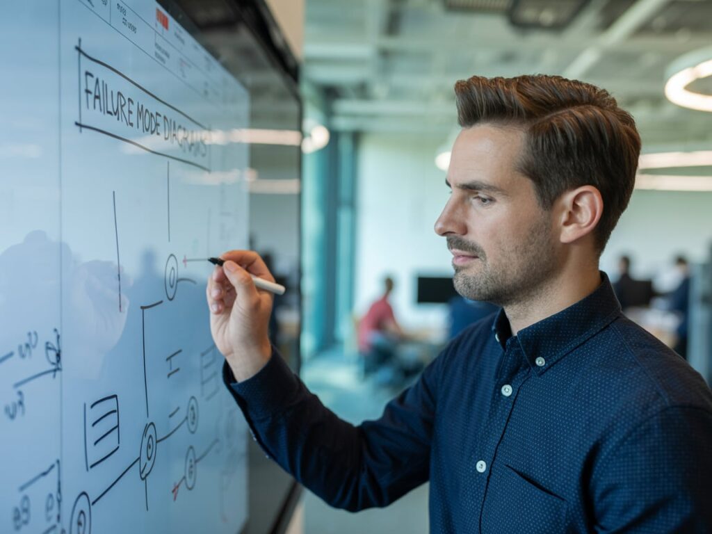Reliability Centered Maintenance: The Ultimate Guide to Boost Equipment Efficiency 1 Engineer mapping failure modes in RCM planning