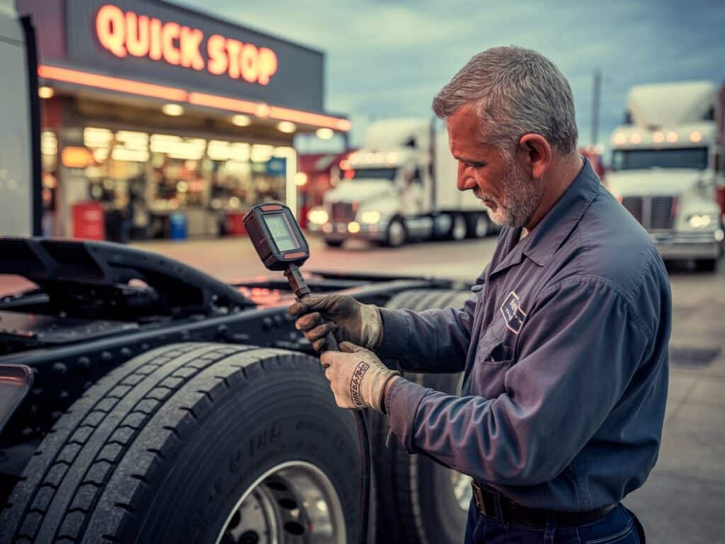 Truck Preventive Maintenance: Why It’s More Than Just Oil Changes 2 PM service technician checking tire pressure